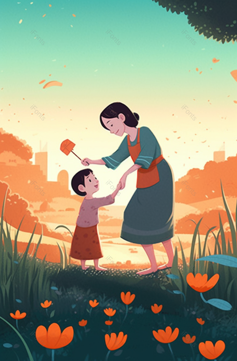 卡通母亲节感恩插画互动海报,插画/手绘图,插画/手绘图库,插画/手绘图下载,插画/手绘